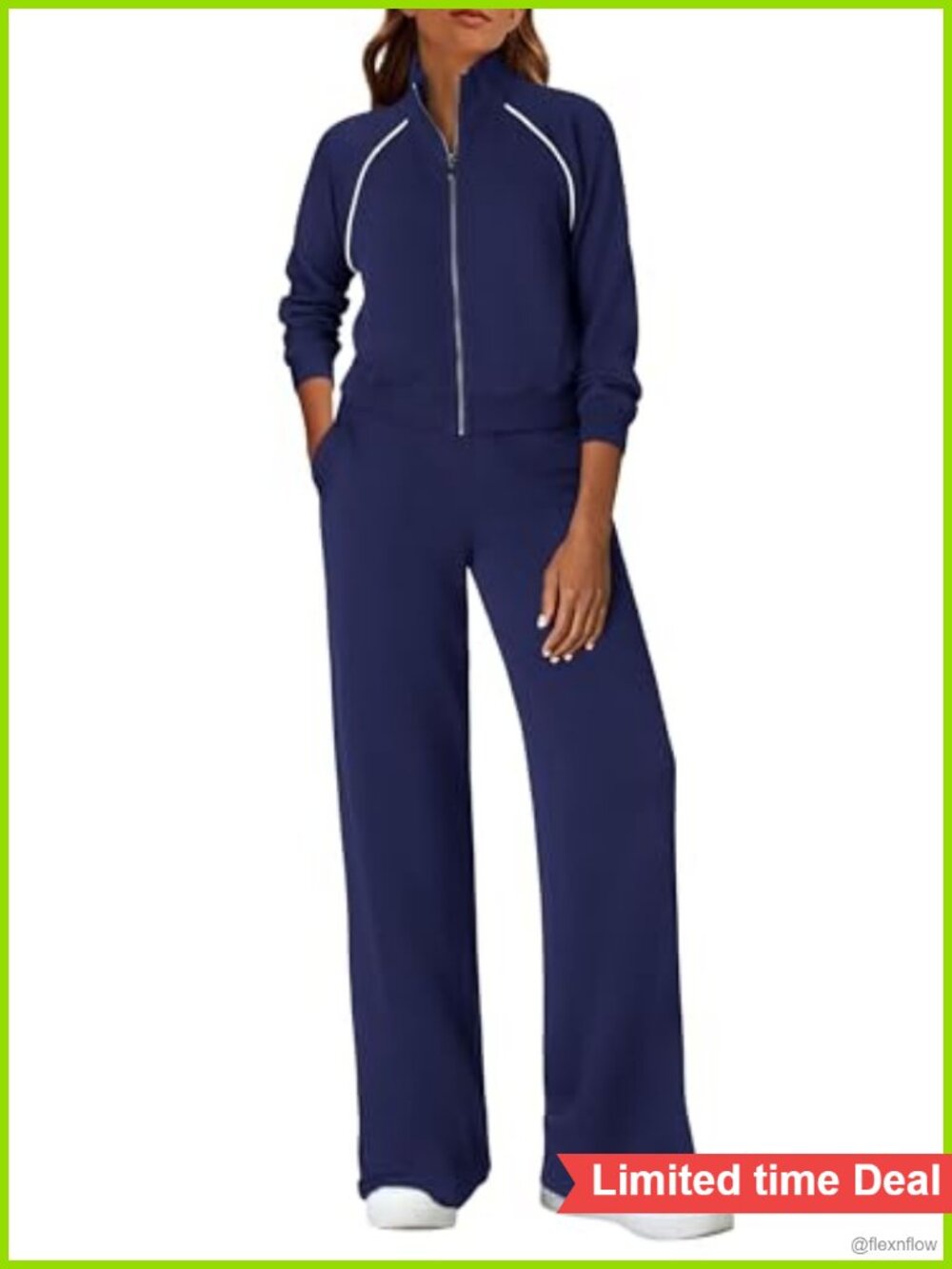 Women's 2 Piece Lounge Set Sweatsuit Full Zip Hoodie Wide Leg Pants